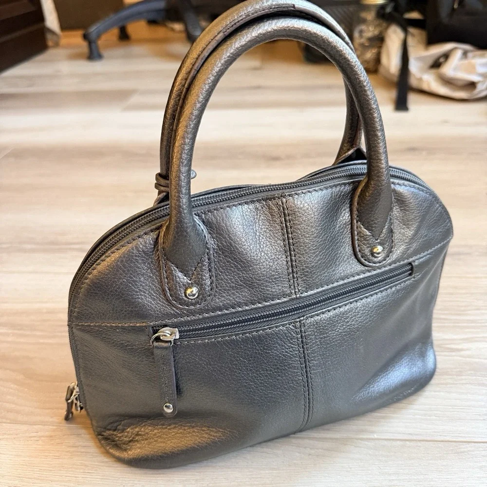 Tiganello Pewter Metallic Leather Handbag